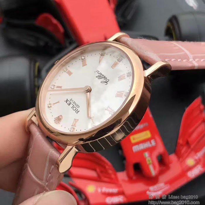 ROLEX勞力士 切利尼女款 全自動機械 藍寶仿刮鏡面 小牛皮錶帶 深度防水 女士腕表  wssb4213